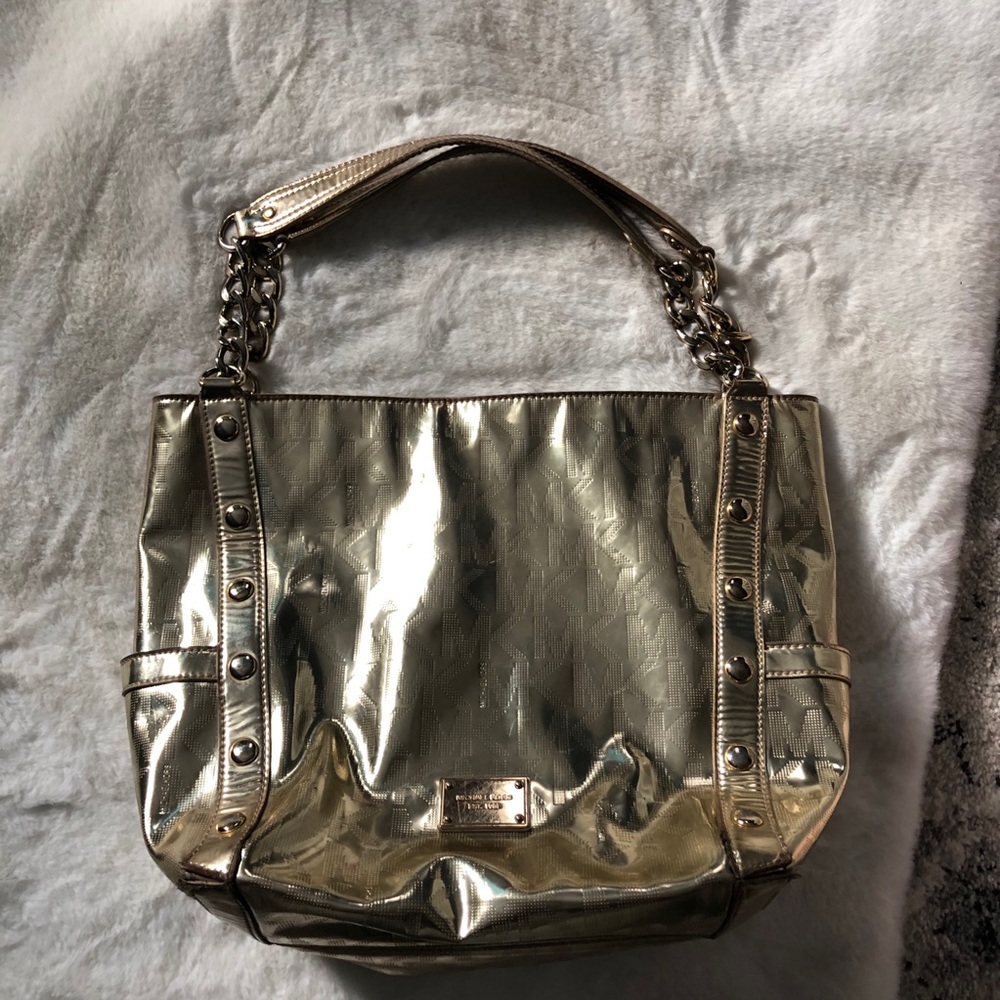 Michael Kors Jet Set Mirror Metallic Gold Tote